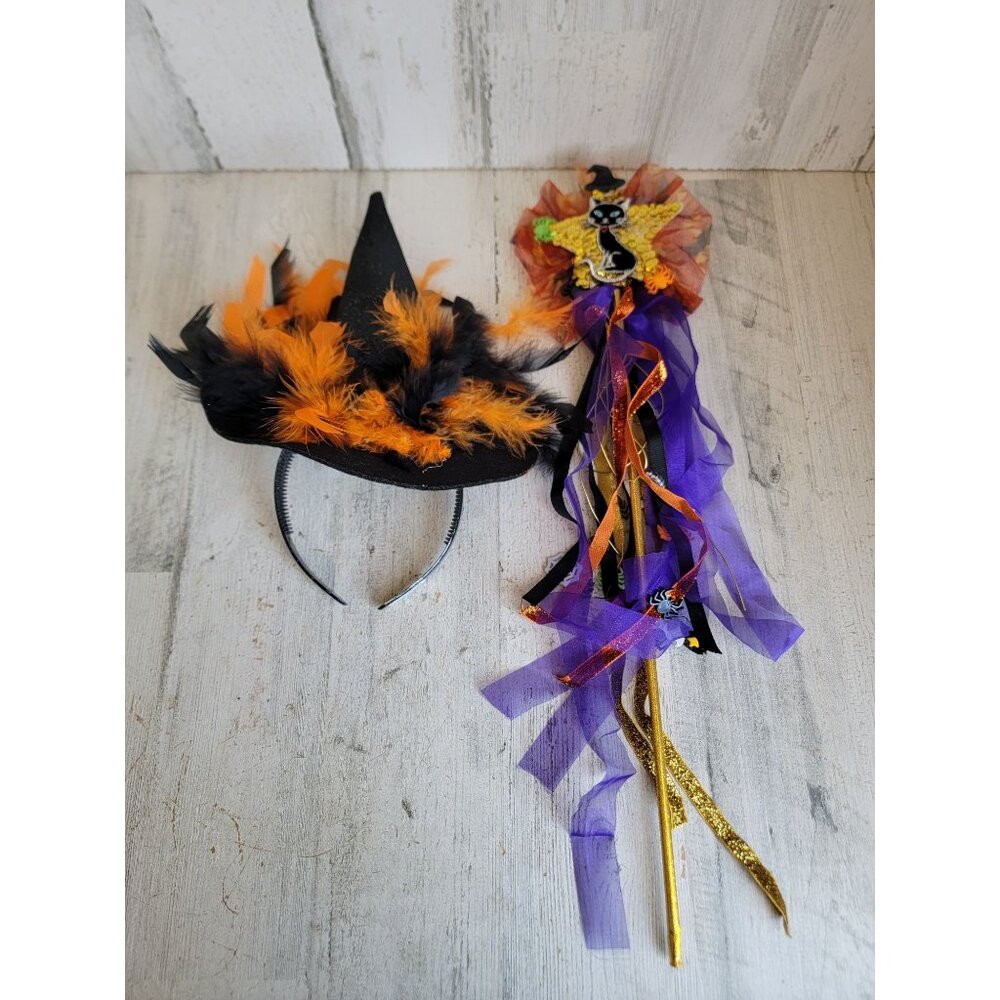 Halloween witch headband hat magic wand‎ black cat costume set decor